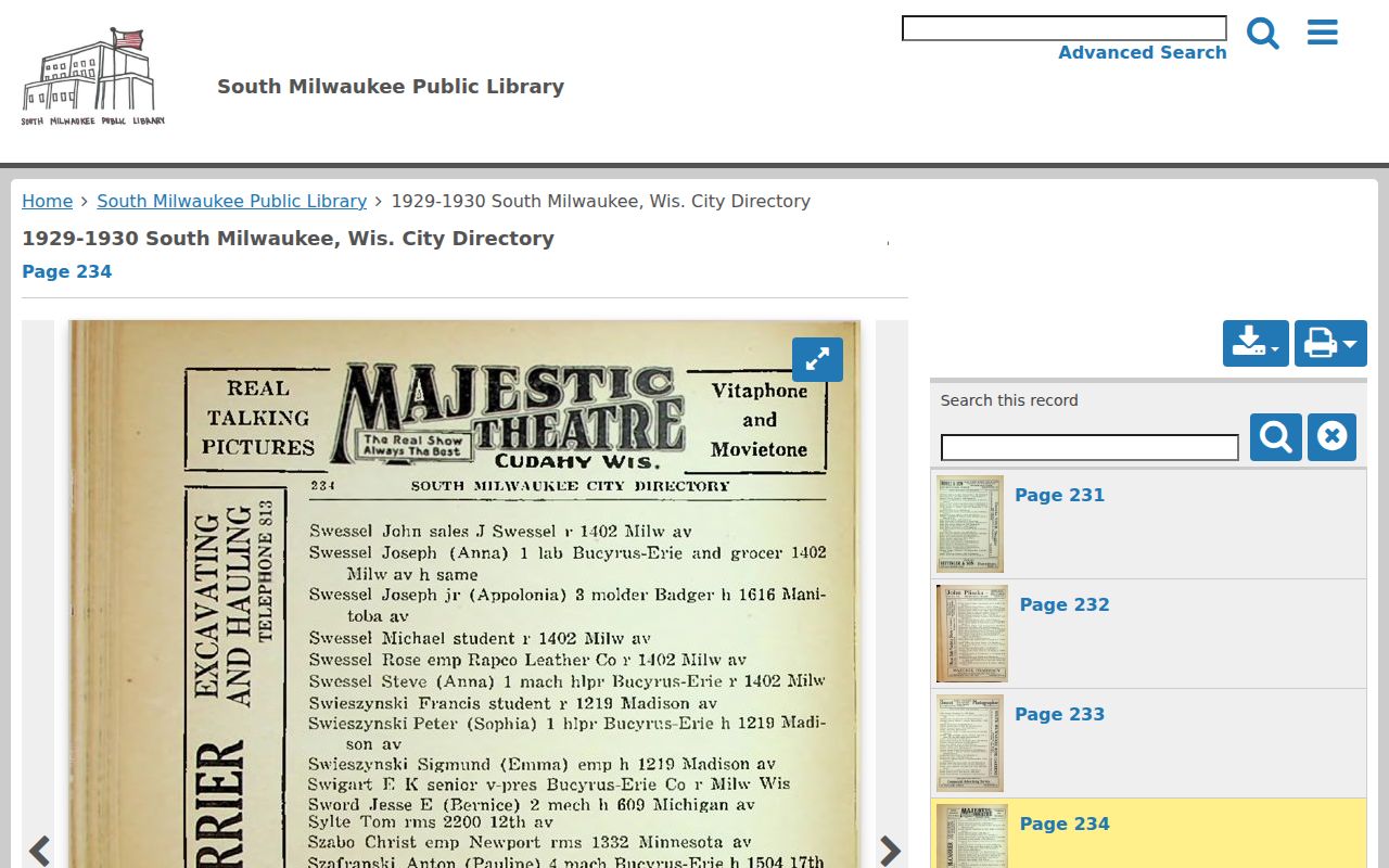 Digitized 1929-30 South Milwaukee city directory sample