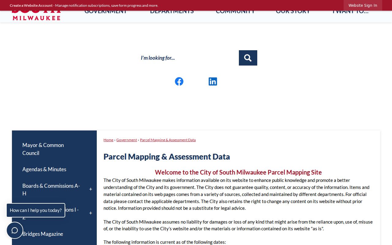 South Milwaukee parcel mapping and assessment data page
